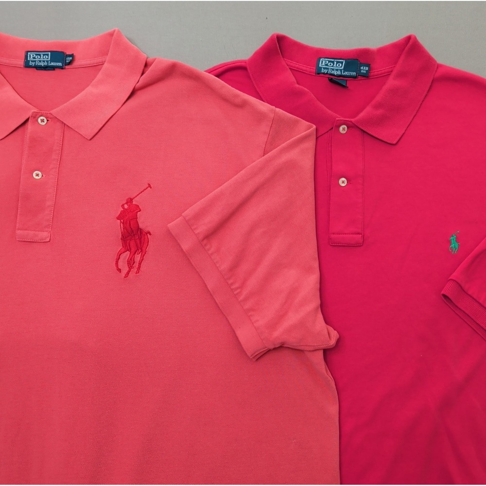 Vtg Polo Ralph Lauren Polo Shirts Lot of 2 Pink/Peach Men 4XB Big Pony #3 Preppy